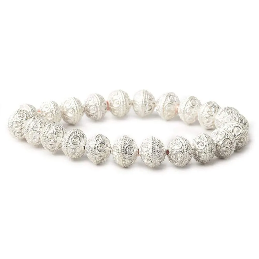 10mm Sterling Silver plated Copper Moroccan Roval Bead 8 inch 22 beads