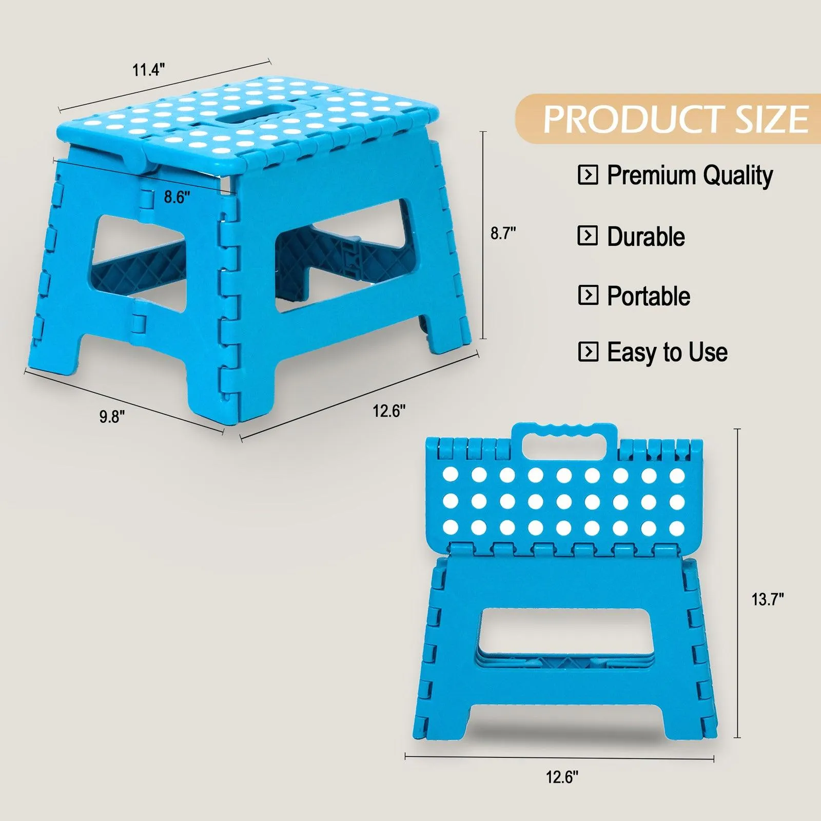 2 Packs Non-Slip Foldable Step Stool with Handle, Blue
