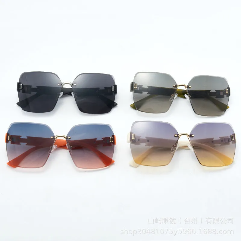 2024 New Internet Celebrity Fashion Women's Frameless Sunglasses Large Frame Fashion Trendy Sunglasses Anchor Live Broadcast Same Style