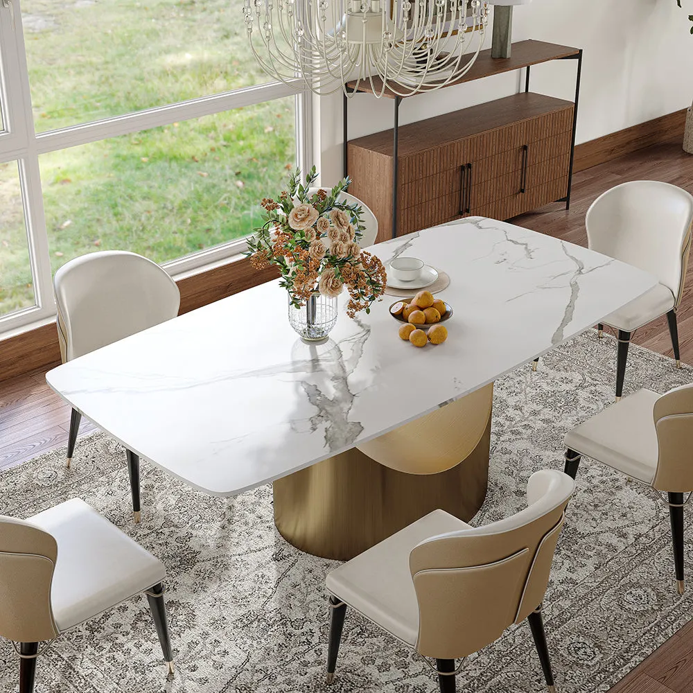63"Modern White Glossy Sintered Stone Dining Table