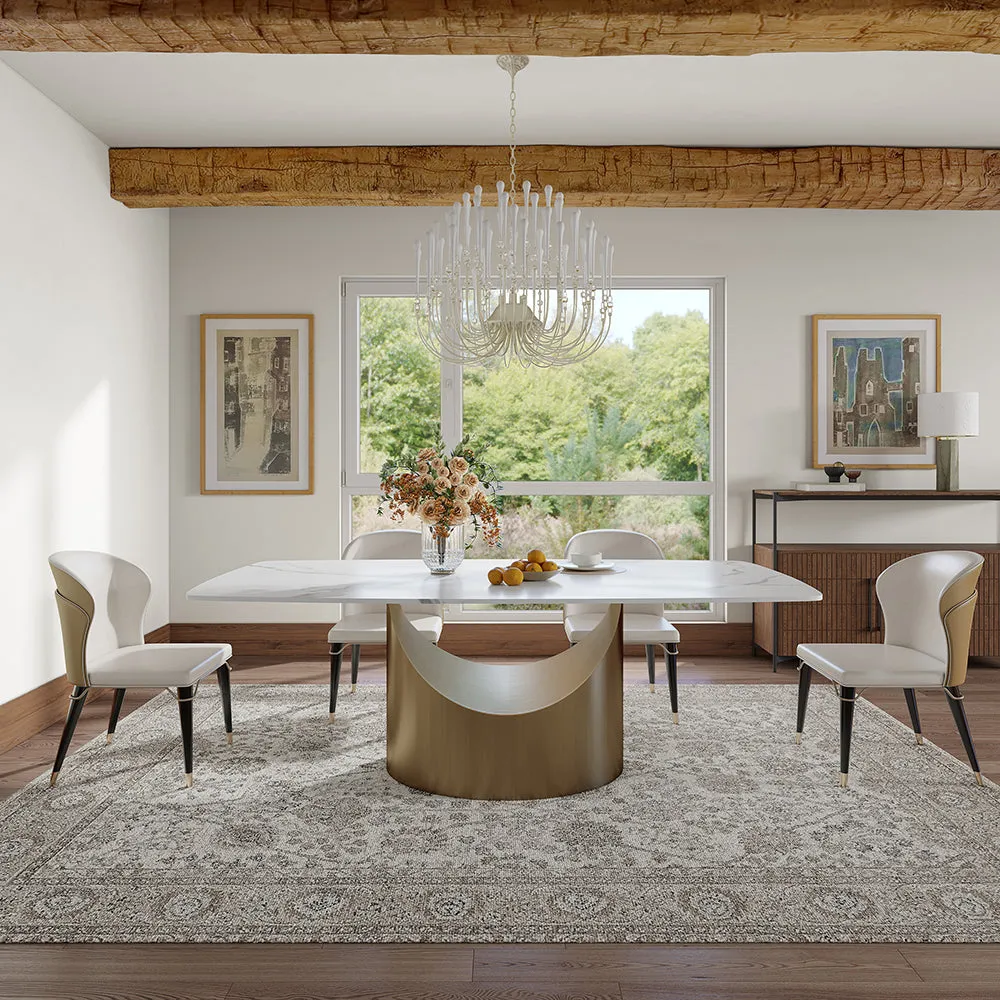 63"Modern White Glossy Sintered Stone Dining Table