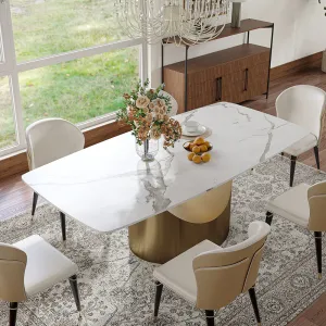 63"Modern White Glossy Sintered Stone Dining Table