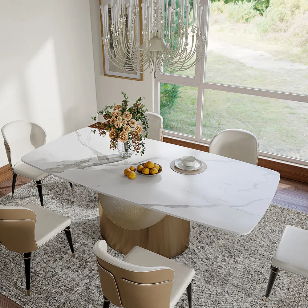 63"Modern White Glossy Sintered Stone Dining Table