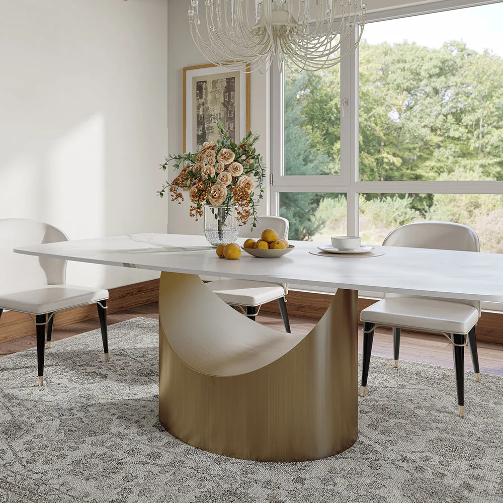 63"Modern White Glossy Sintered Stone Dining Table