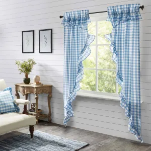Annie Blue Buffalo Check Ruffled Lined Long Prairie Curtains 84"