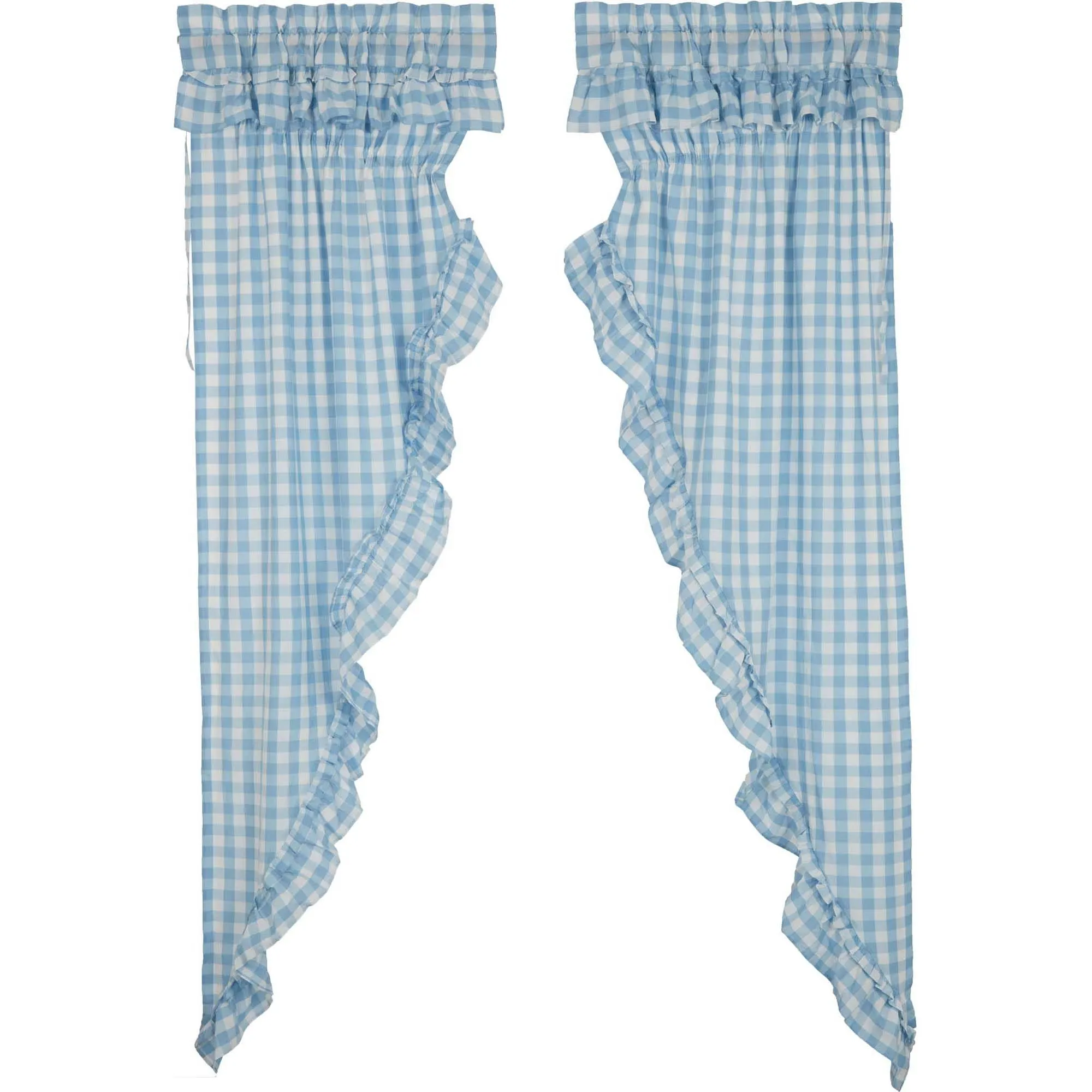 Annie Blue Buffalo Check Ruffled Lined Long Prairie Curtains 84"