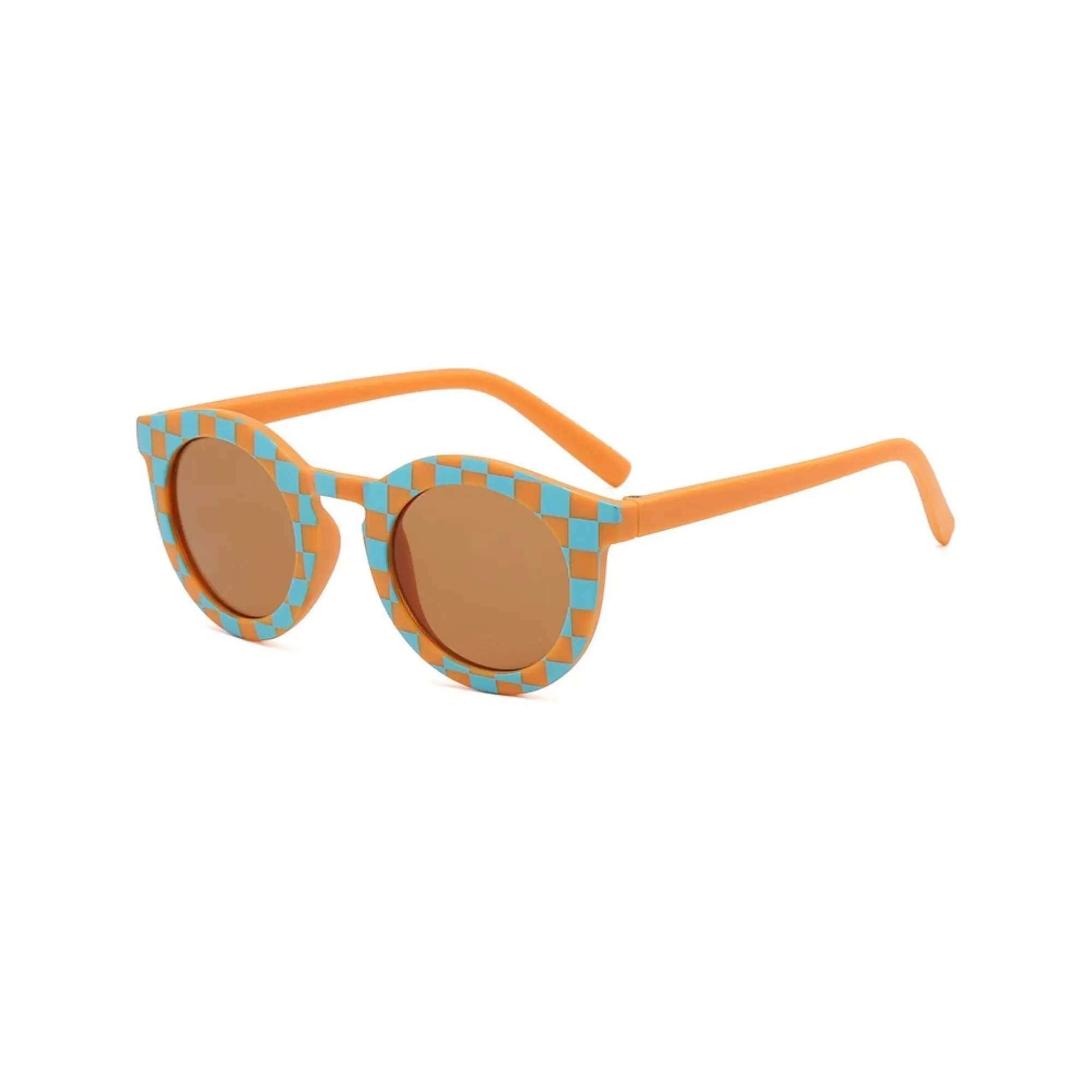 Aqua & Tangerine Checkerboard Retro Baby Sunglasses