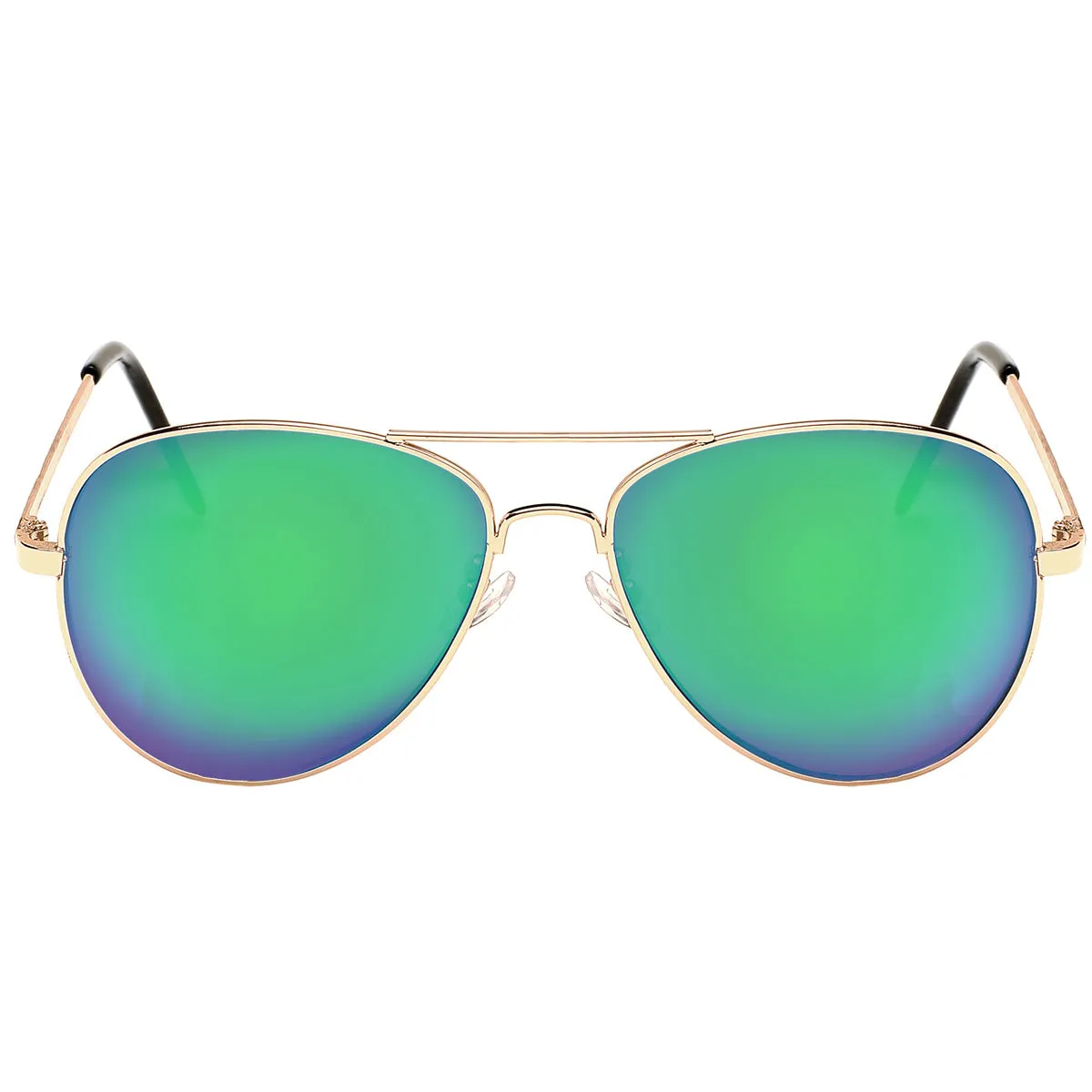 Aviator Sunglasses Classic - Non-Polarized - Gold Frame - Green/Blue Mirror