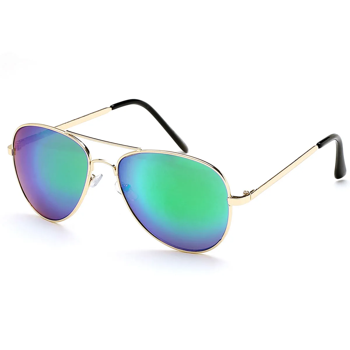 Aviator Sunglasses Classic - Non-Polarized - Gold Frame - Green/Blue Mirror