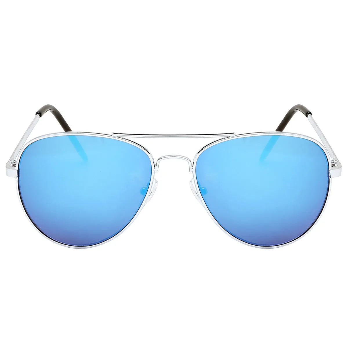 Aviator Sunglasses Classic - Non-Polarized - Silver Frame - Blue/Royal Mirror