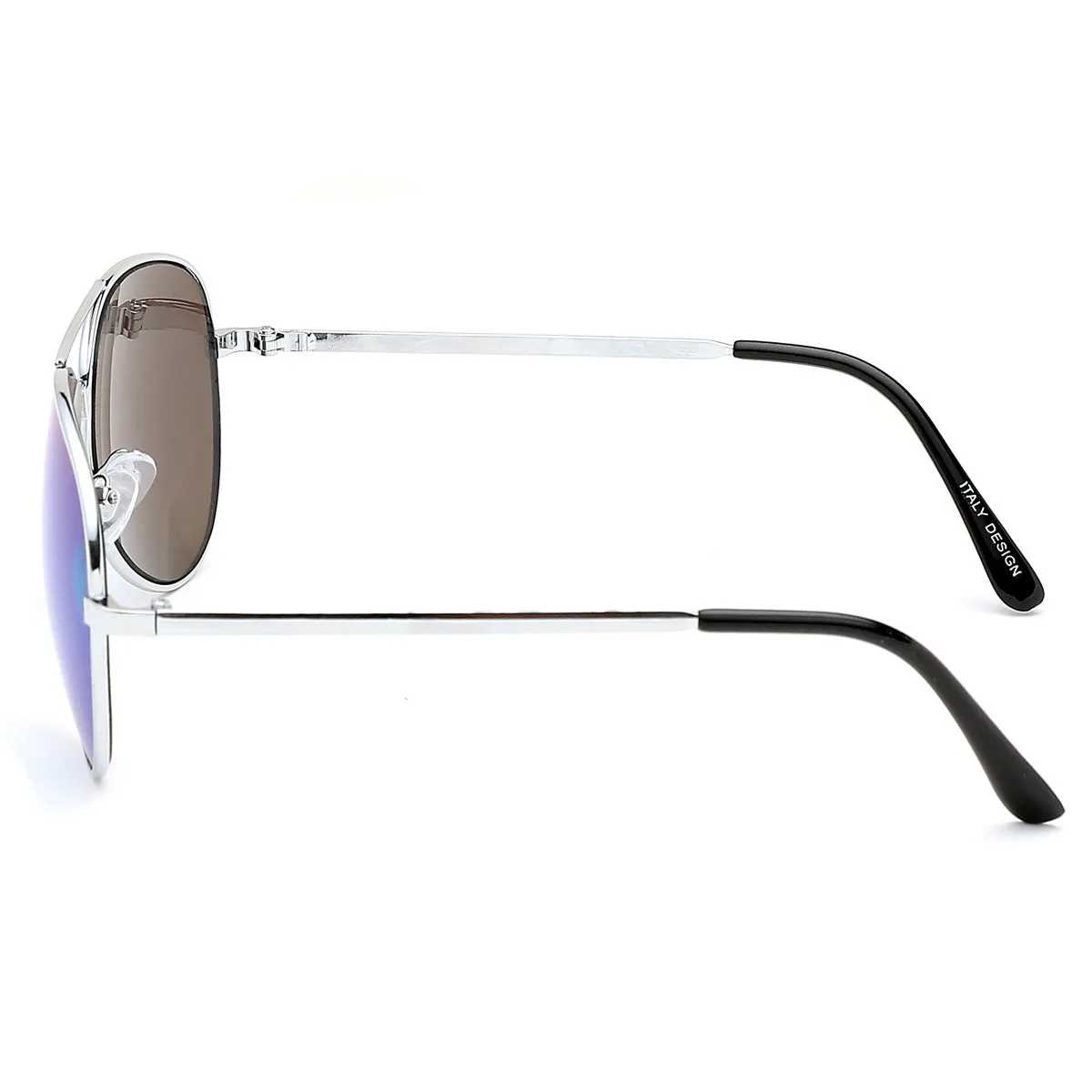 Aviator Sunglasses Classic - Non-Polarized - Silver Frame - Blue/Royal Mirror