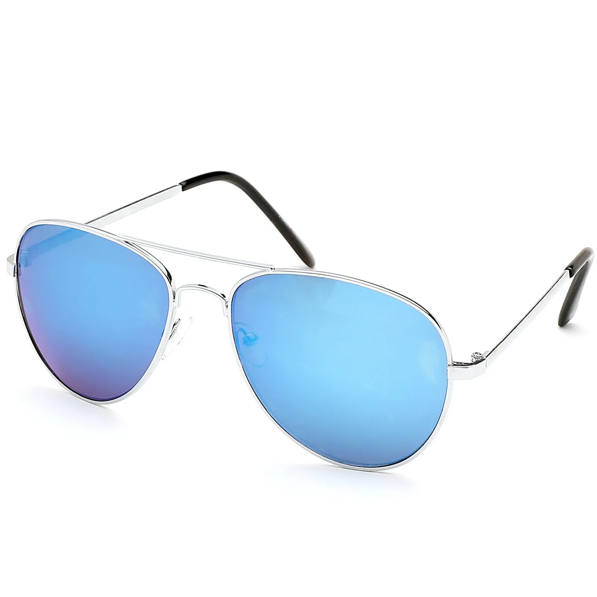 Aviator Sunglasses Classic - Non-Polarized - Silver Frame - Blue/Royal Mirror