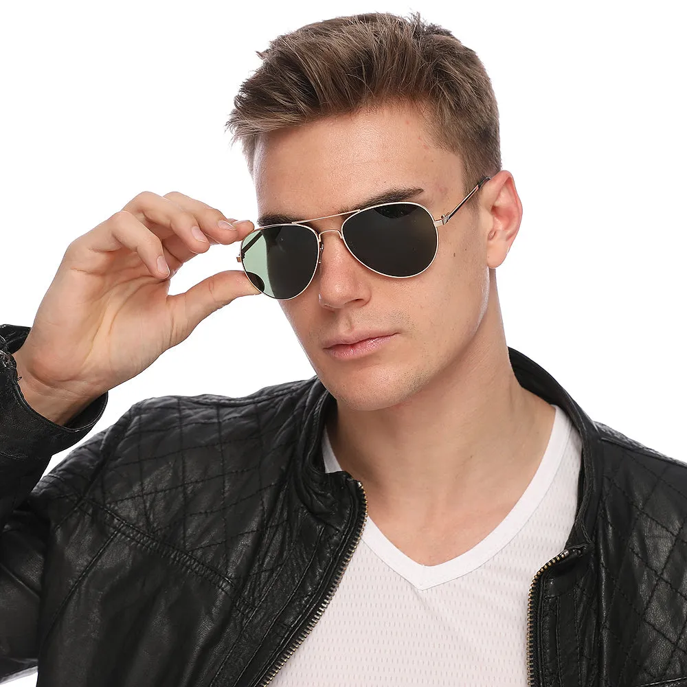 Aviator Sunglasses Classic - Polarized - Gold Frame - Dark Green
