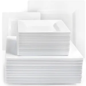 Aya'S 100 Square Plastic Plates, Heavy Duty Hard Plastic Disposable Plates