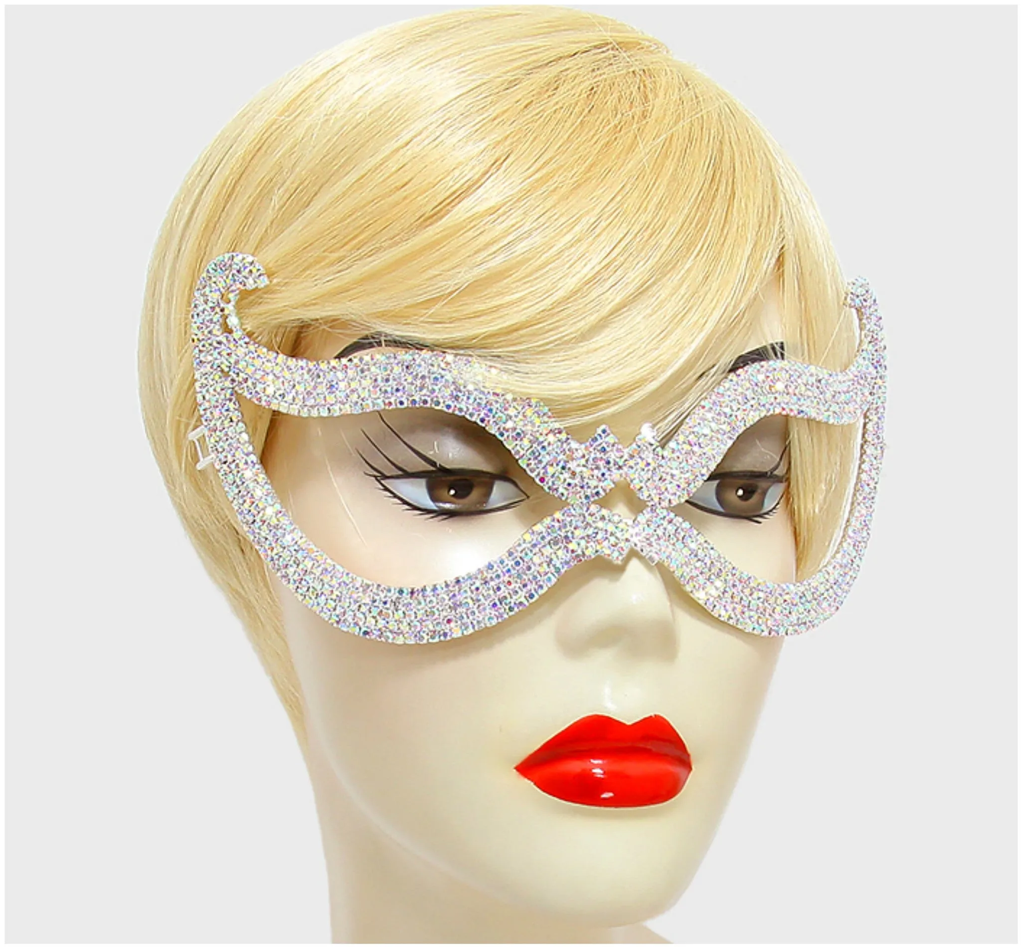 Bijou Romantic Cat Eye Masquerade Mask | AB Crystal | Silver