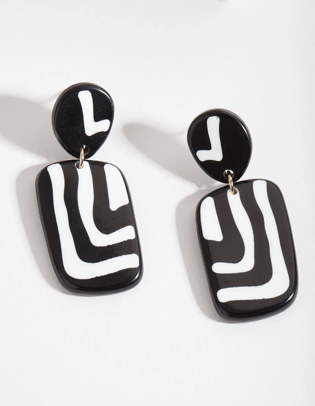 Black & White Square Zebra Print Drop Earrings