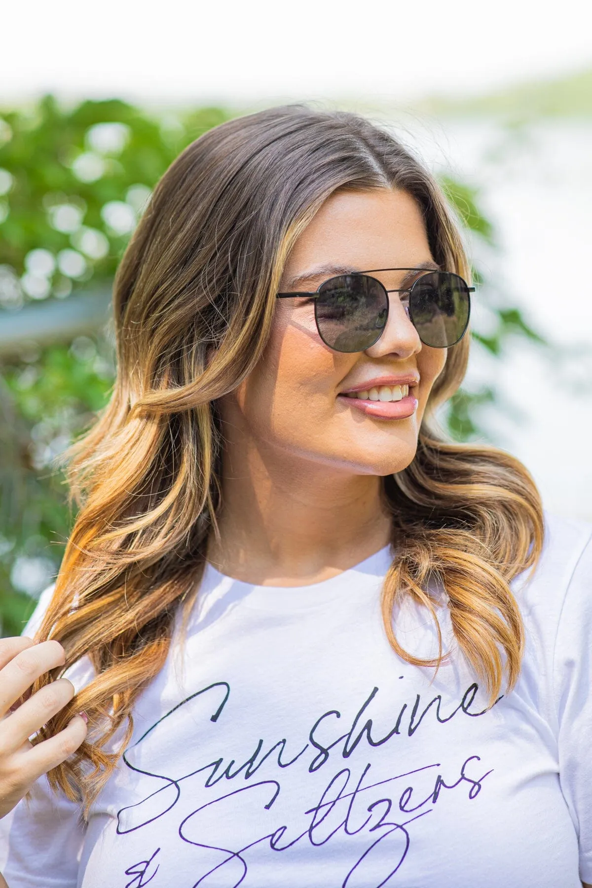 Black Aviator Sunglasses With Brow Bar