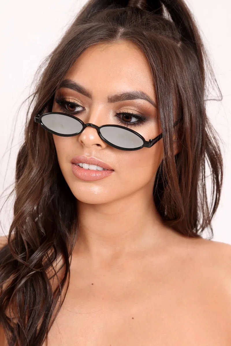 Black Mirrored Oval Retro Sunglasses - Hudsen