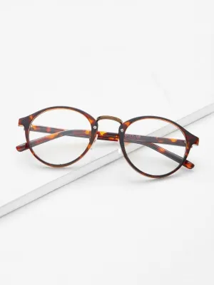 Brown Plastic Leopard Frame Round Glasses