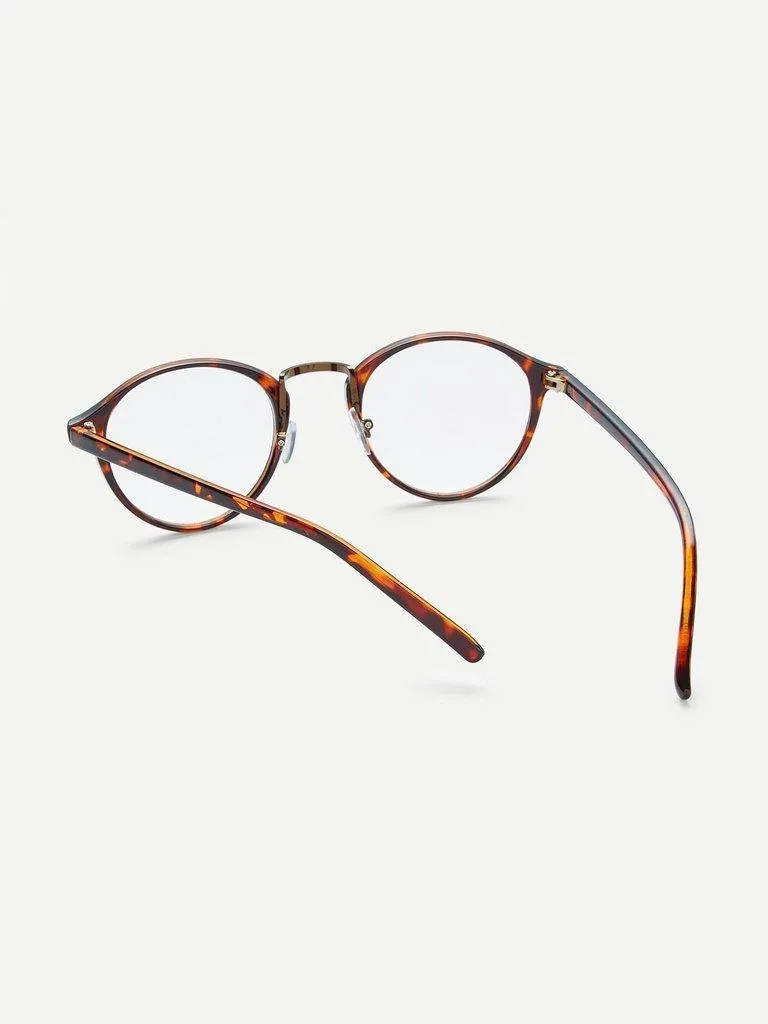Brown Plastic Leopard Frame Round Glasses