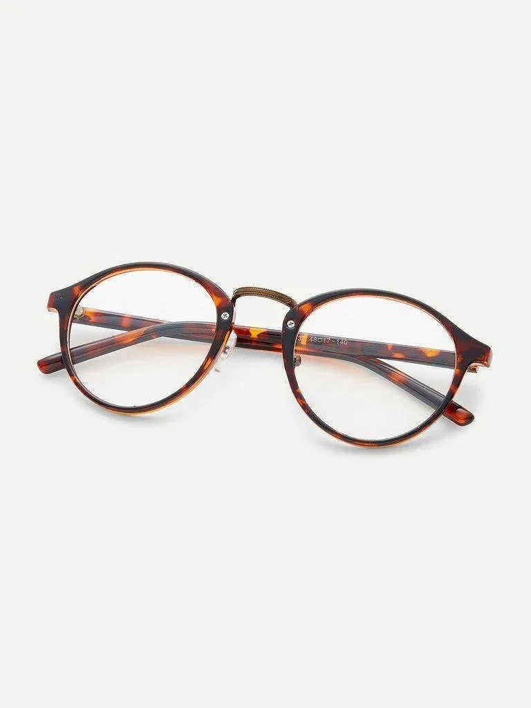 Brown Plastic Leopard Frame Round Glasses