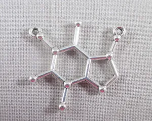 Caffeine/ Coffee Molecule Charms Silver Tone 12pcs (2321)