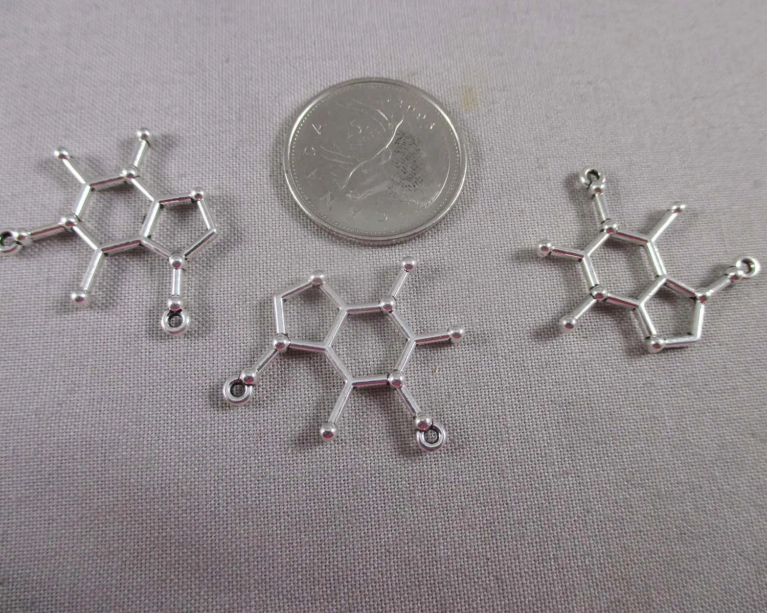 Caffeine/ Coffee Molecule Charms Silver Tone 12pcs (2321)