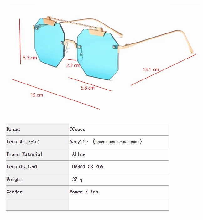 CCspace Women's Rimless Polygon Square Alloy Frame Sunglasses 47818
