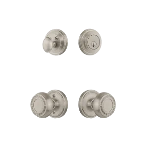 Classic Rosette Entry Set with Mission Knob in Satin Nickel