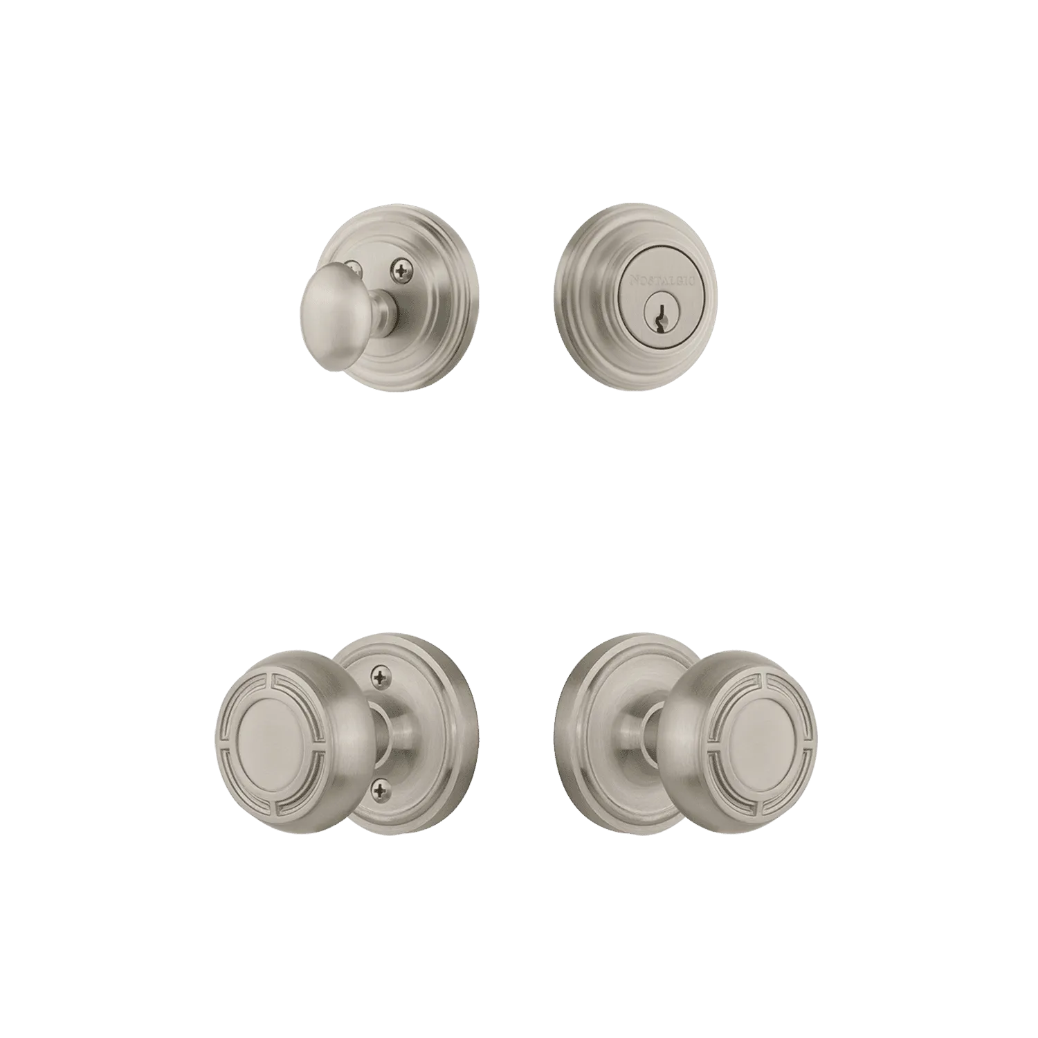 Classic Rosette Entry Set with Mission Knob in Satin Nickel