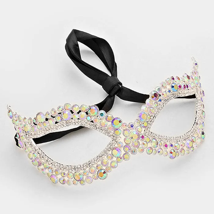 Darva Circle Cluster Modern Masquerade Mask | Crystal | Silver