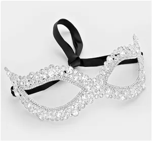 Darva Circle Cluster Modern Masquerade Mask | Crystal | Silver