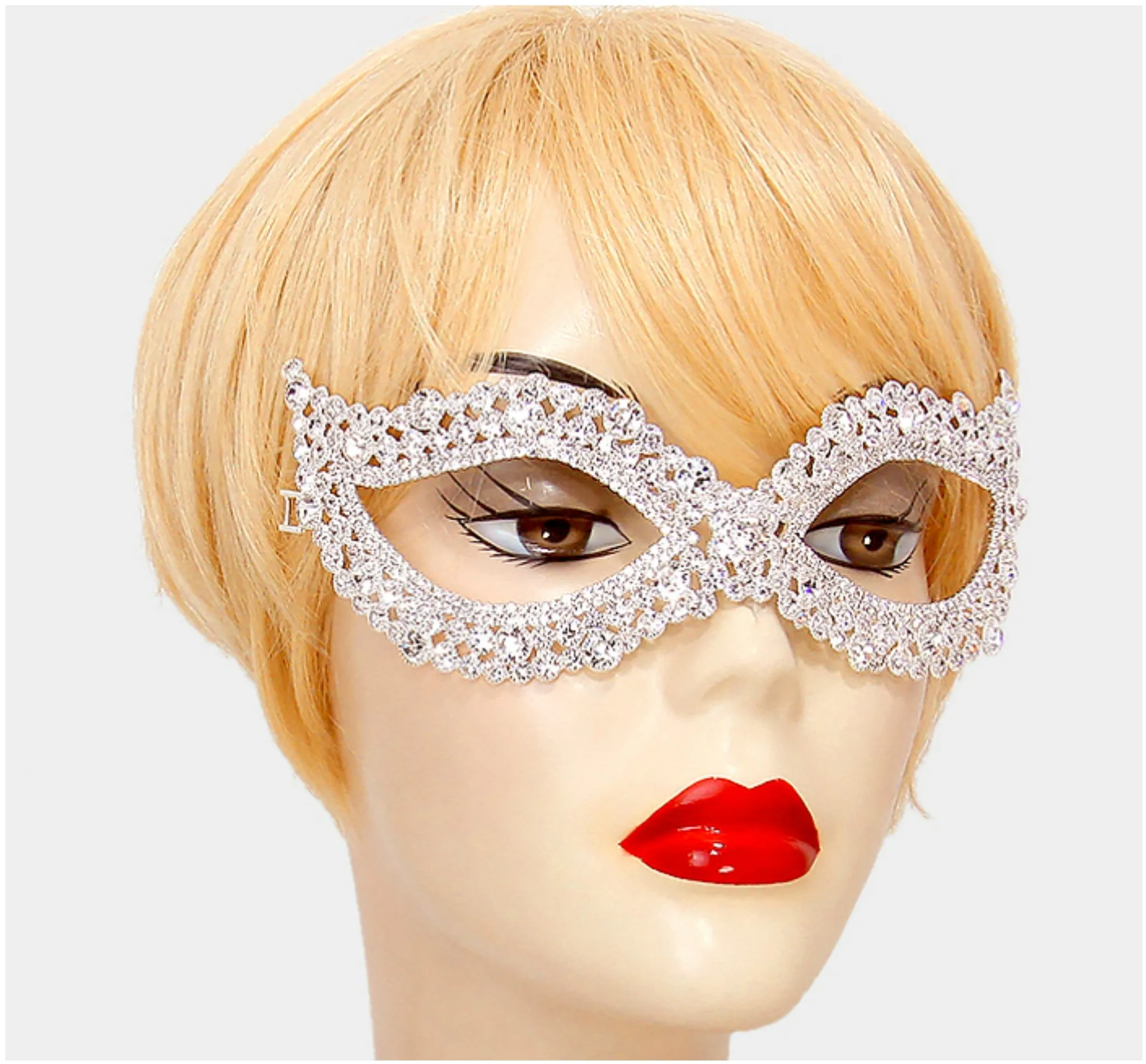 Darva Circle Cluster Modern Masquerade Mask | Crystal | Silver