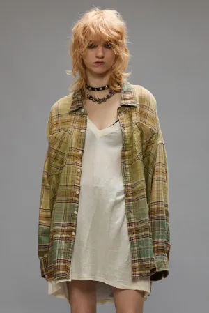 DROP NECK WORKSHIRT - GREEN GRADIENT PLAID