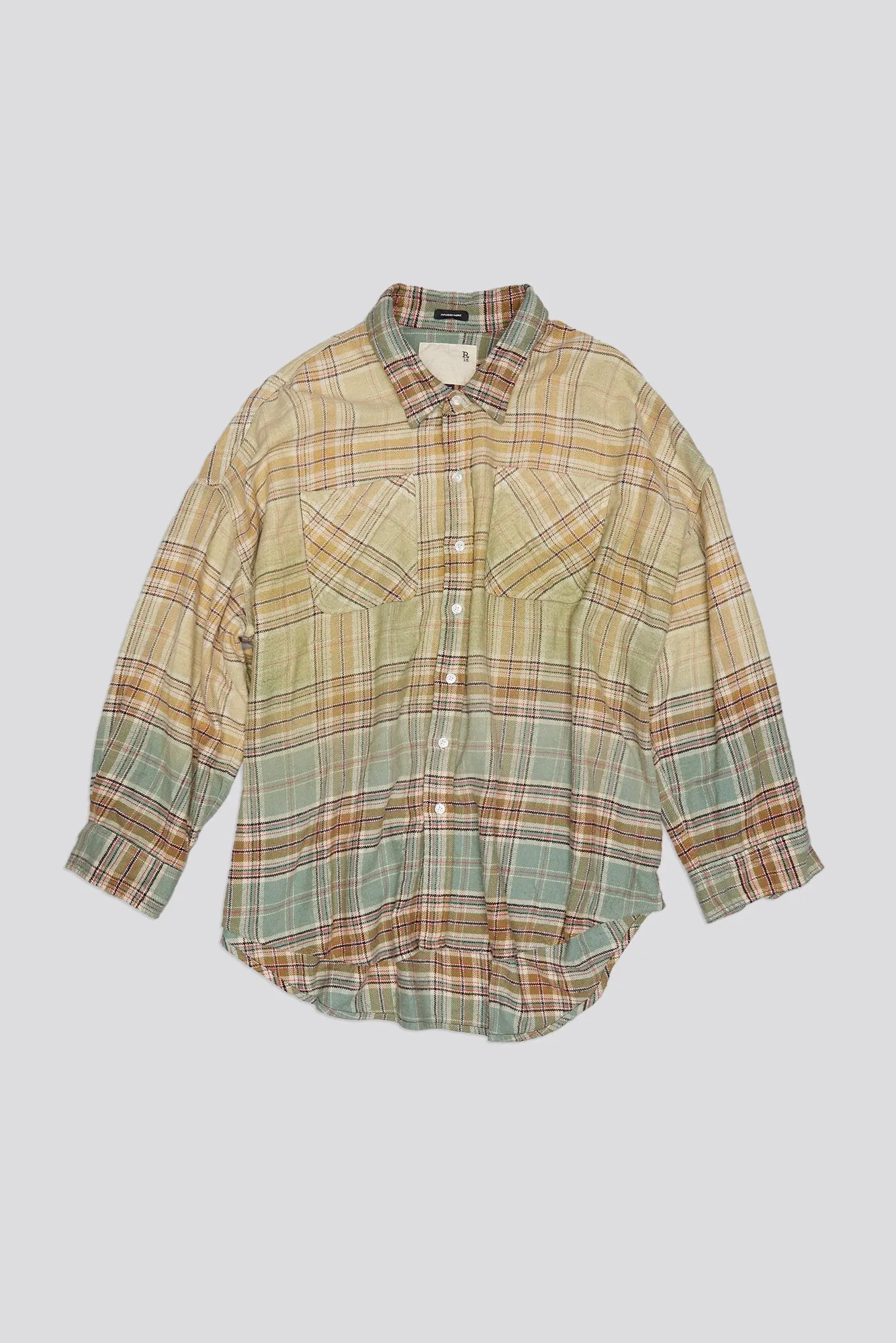 DROP NECK WORKSHIRT - GREEN GRADIENT PLAID