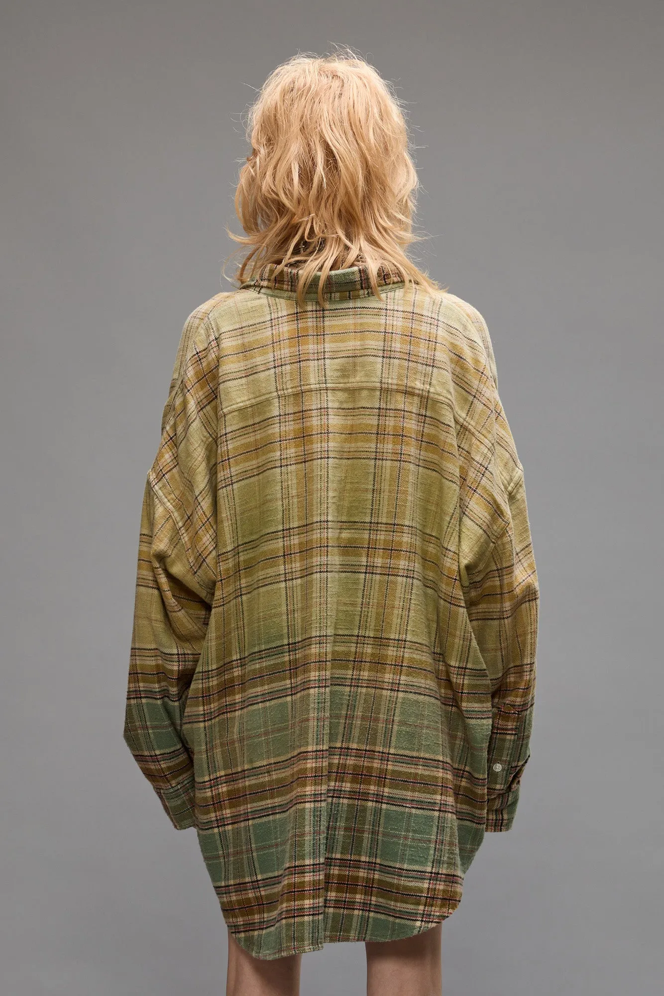 DROP NECK WORKSHIRT - GREEN GRADIENT PLAID
