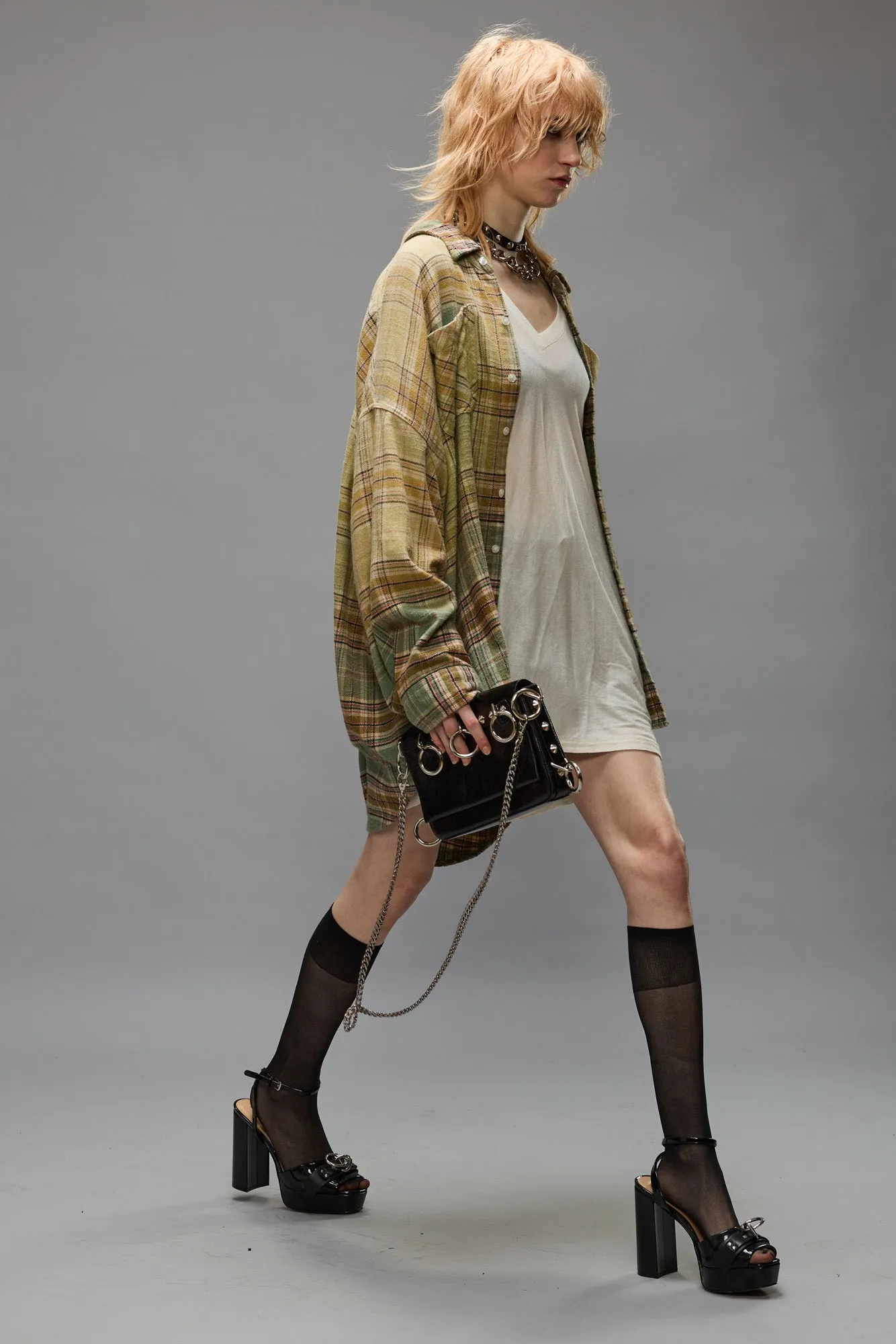 DROP NECK WORKSHIRT - GREEN GRADIENT PLAID