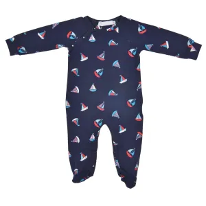 Erik | Boys Blue Boat Print Cotton Babygrow
