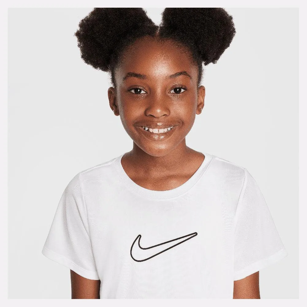 Girl`s One Dri-Fit Short Sleeve Tennis Top White and Black