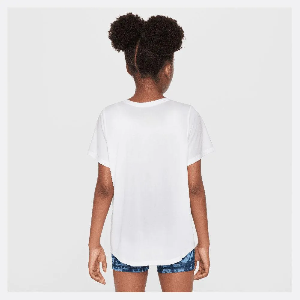 Girl`s One Dri-Fit Short Sleeve Tennis Top White and Black