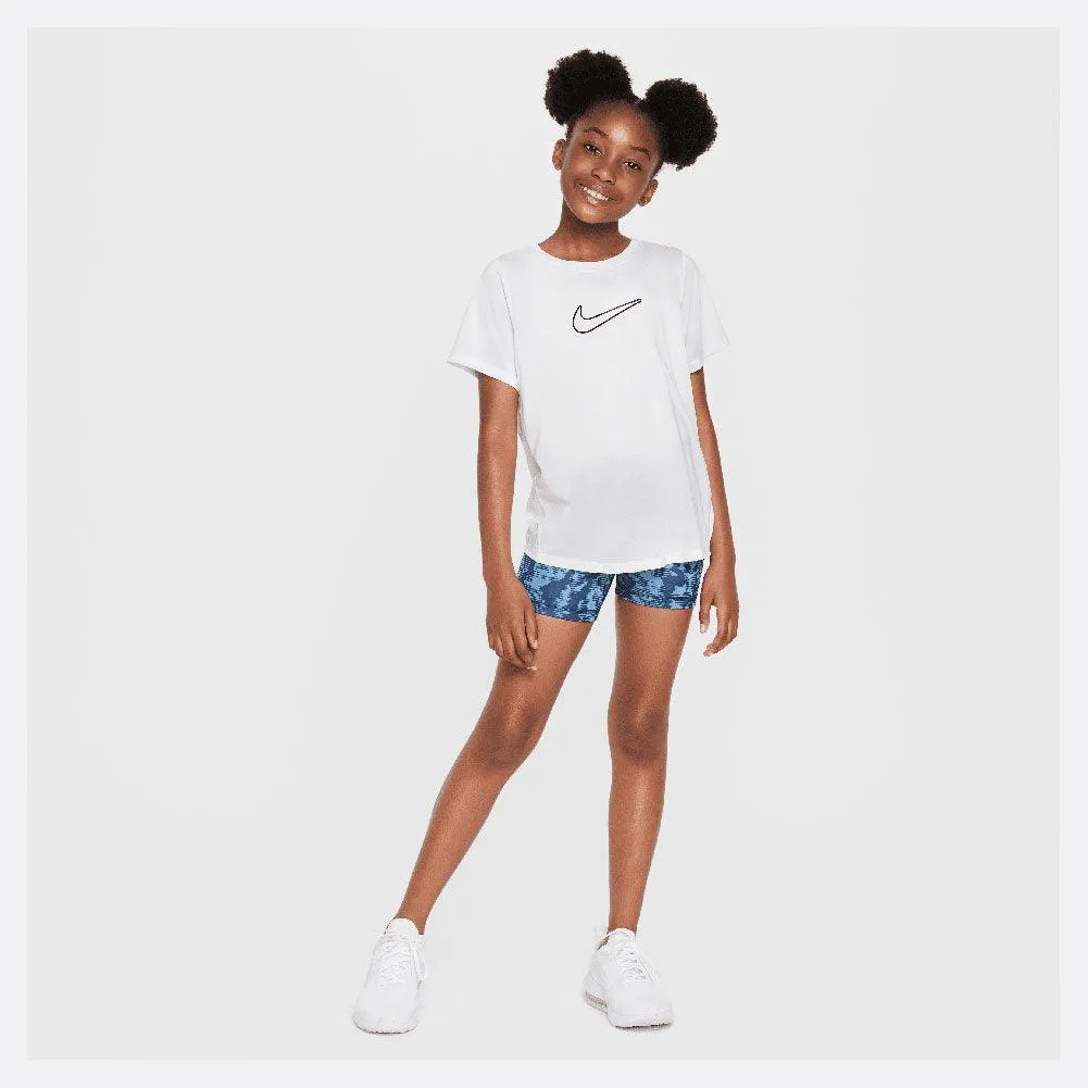 Girl`s One Dri-Fit Short Sleeve Tennis Top White and Black