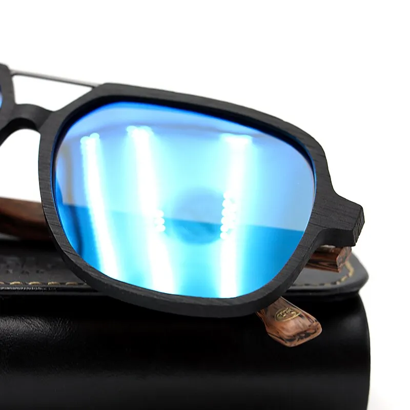 Hdcrafter Men's Full Rim Double Bridge Square Frame Polarized Wood Sunglasses Ps8210