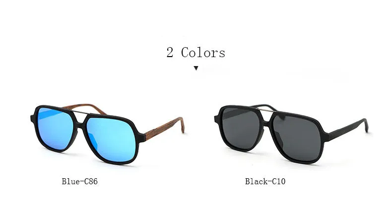 Hdcrafter Men's Full Rim Double Bridge Square Frame Polarized Wood Sunglasses Ps8210