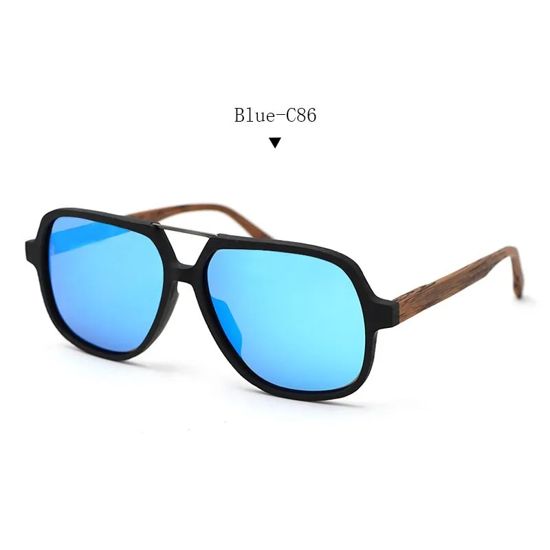 Hdcrafter Men's Full Rim Double Bridge Square Frame Polarized Wood Sunglasses Ps8210