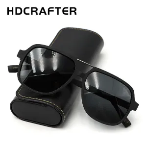 Hdcrafter Men's Full Rim Double Bridge Square Frame Polarized Wood Sunglasses Ps8210