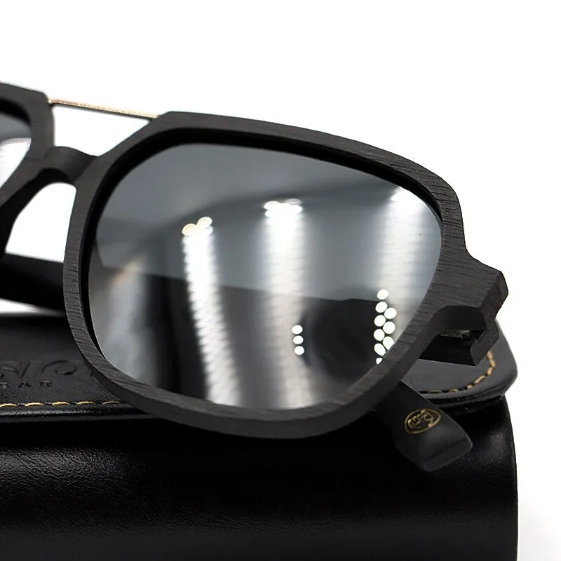 Hdcrafter Men's Full Rim Double Bridge Square Frame Polarized Wood Sunglasses Ps8210