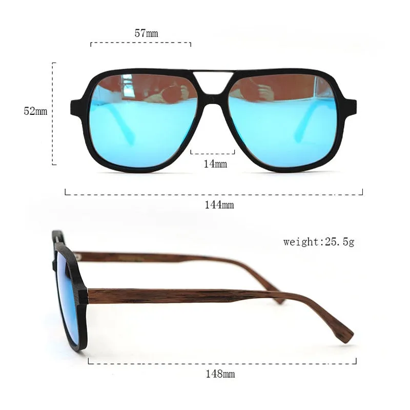 Hdcrafter Men's Full Rim Double Bridge Square Frame Polarized Wood Sunglasses Ps8210