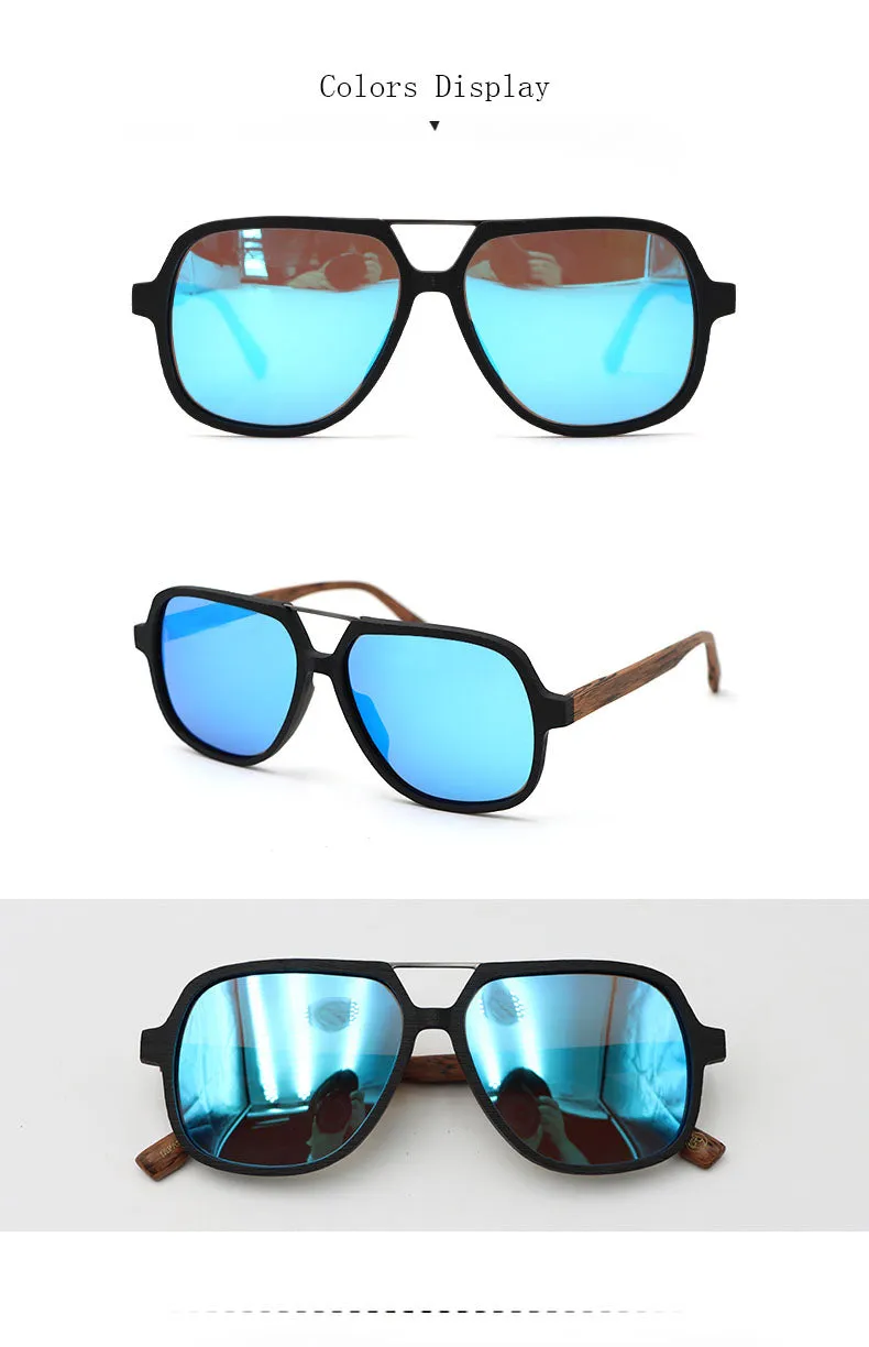 Hdcrafter Men's Full Rim Double Bridge Square Frame Polarized Wood Sunglasses Ps8210