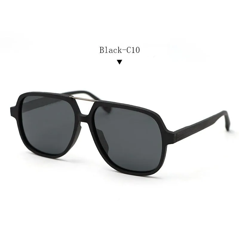 Hdcrafter Men's Full Rim Double Bridge Square Frame Polarized Wood Sunglasses Ps8210