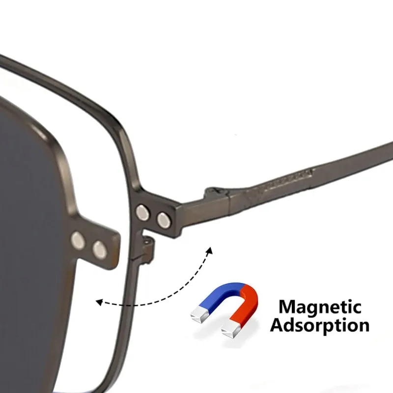 Hdcrafter Men's Full Rim Square Alloy Eyeglasses Clip On Polarized Sunglasses 7013